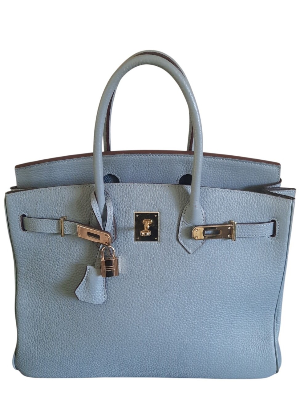 Handcrafted Grain Leather Belted 2 Handle Satchel w/Lock & Key 35cm Grey/GHW